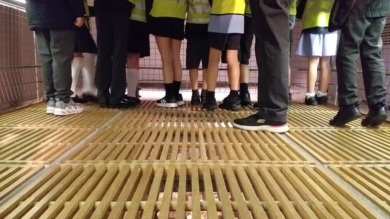 The legs of schoolchildren